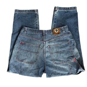 Tuff Standard Vintage Mens 38 Carpenter Jeans Blue Denim Red Stitching Relaxed